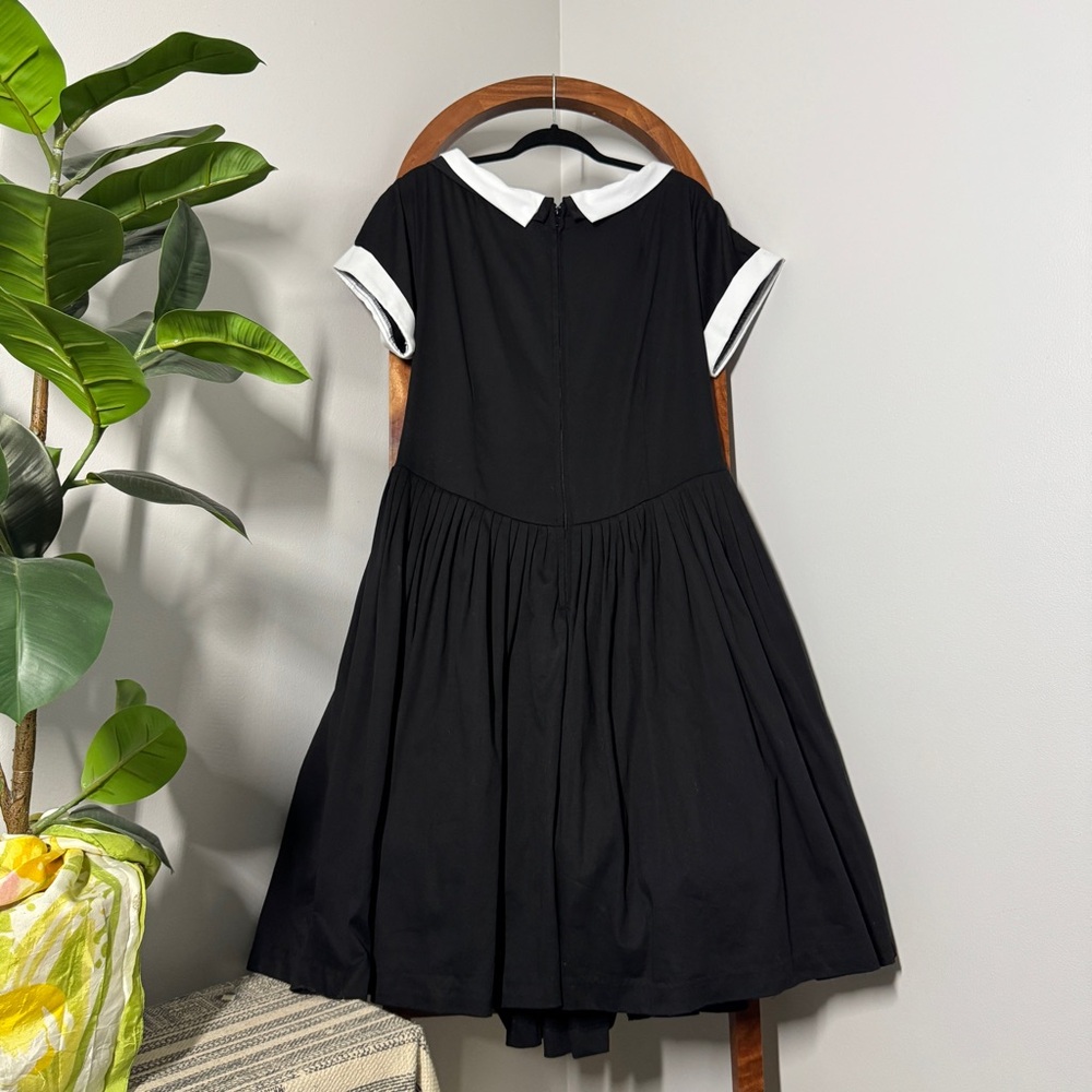 Unique Vintage XXL Black Retro Pin Up Rockabilly Collared Full Skirt Dress - Picture 3 of 9